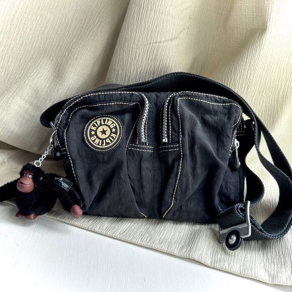 Vintage Kipling nylon multiple zippered pockets shoulder strap monkey keychain - Picture 1 of 10